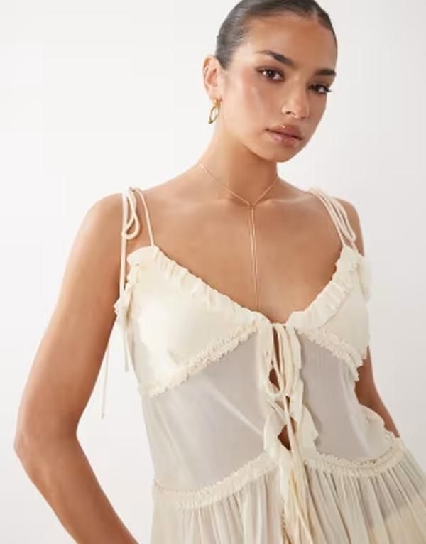レア レディース トップス シャツ シフォン Rare London babydoll strappy chiffon cami top in cream part of a set CREAM クリ
