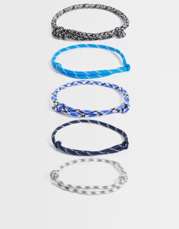 エイソス メンズ アクセサリー ブレスレット・バングル・アンクレット ASOS DESIGN 5 pack cord and rope bracelets BLUE ブルー