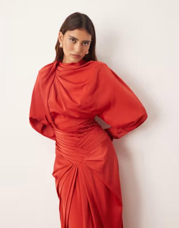 アレンジ レディース トップス ワンピース オープンバック ドレープ マキシ ARRANGE drape neck strong shoulders maxi dress with open back