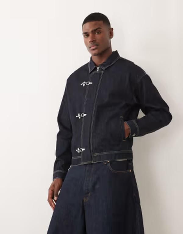 ジャック アンド ジョーンズ メンズ アウター ジャケット・ブルゾン デニム Jack Jones fireman clasp denim jacket in dark Blue Denim デニム