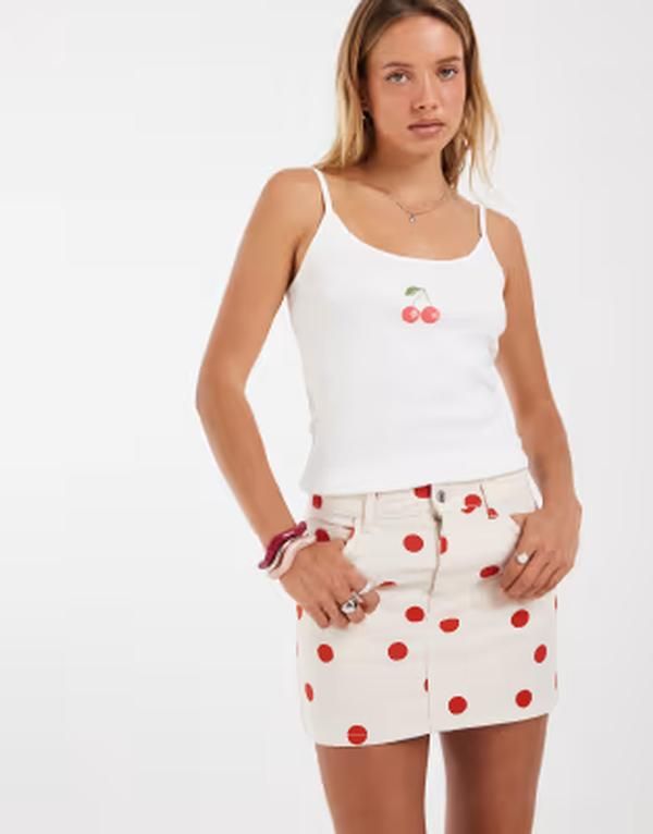 エイソス レディース ボトムスカート ドット柄 ドット ミニ ASOS DESIGN mini skirt polka dot Red polka dot レッド