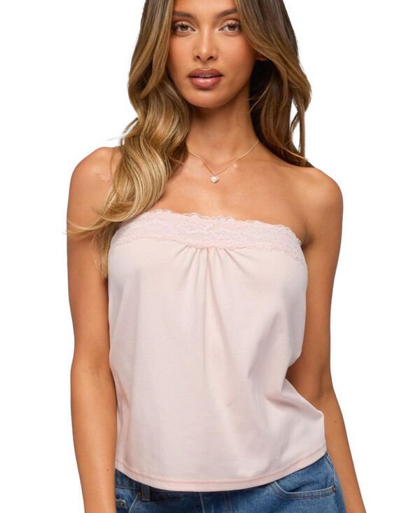 アディクテッド レディース トップス シャツ ストラップレス レース Edikted Womens Kittey Lacey Strapless Top Lightpink ピンク