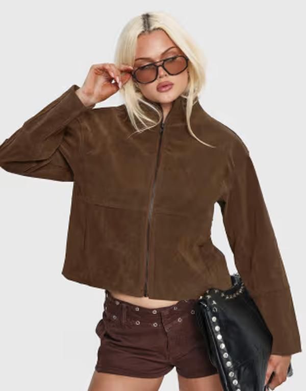プリンセスポリー レディース アウター ジャケット・ブルゾン スタンドネック スエード クロップド Princess Polly faux suede funnel neck zip up cropp