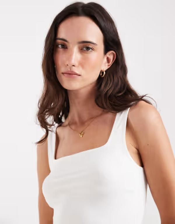 エイソス レディース トップス ベスト ASOS DESIGN breatheMAX polyamide square neck tank top WHITE ホワイト
