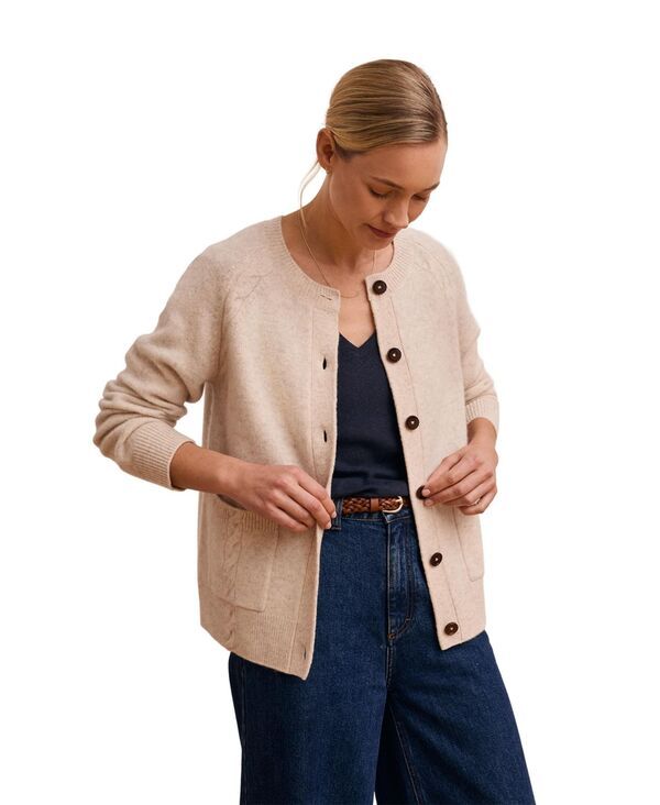 ケルティックアンドコー レディース アウター ニット・セーター カーディガン Celtic Co Womens Cable Detail Raglan Cardigan Oatmeal オートミール