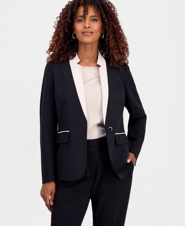 カスパール レディース アウター ジャケット・ブルゾン Kasper Womens OneButton InvertedCollar Jacket Blackparchement ブラック