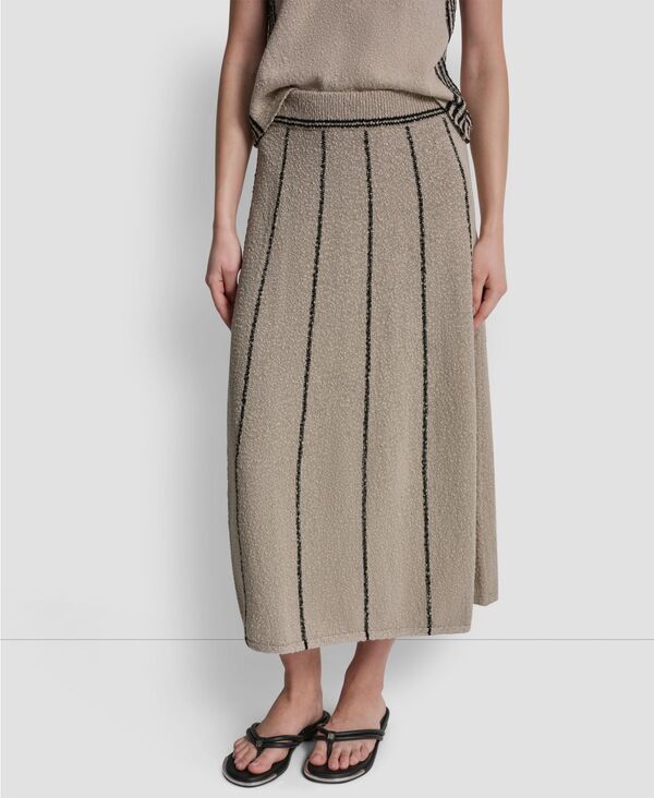 ダナキャランニューヨーク レディース ボトムスカート マキシ DKNY Jeans Womens Vertical Stripedetail Maxi PullOn Skirt Pebbleblack