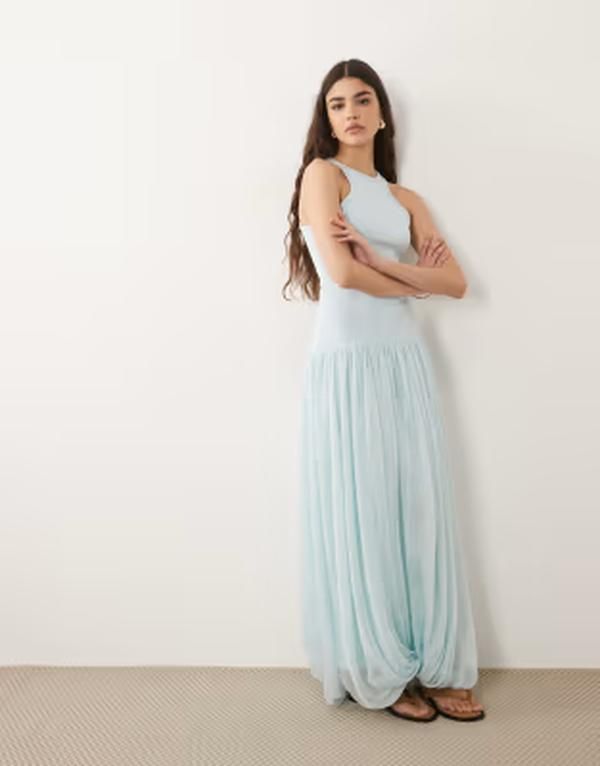 エイソス レディース トップス ワンピース マキシ ASOS DESIGN hybrid racer maxi dress in baby blue ブルー