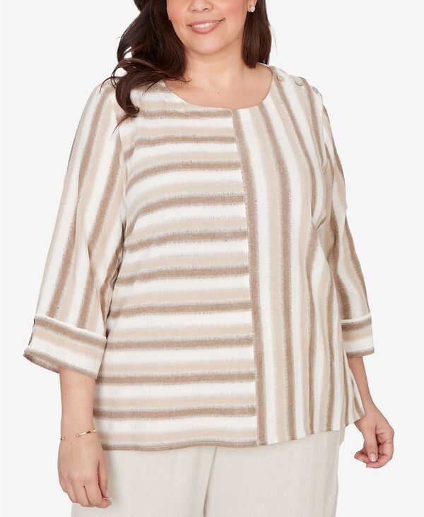 アルフレッド ダナー レディース トップス シャツ プラスサイズ Alfredunner Plusize Natural Wonder Spliced Stripe Three Quarter Sle