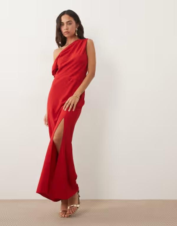 エイソス レディース トップス ワンピース マキシ ASOS DESIGN off shoulder bow detail maxi dress Raspberry