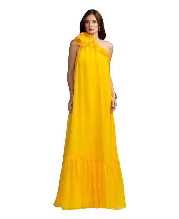 マックダガル レディース トップス ワンピース シフォン Mac Duggal Womens One Shoulder Chiffon Gown with 3D Rosette Sunshine