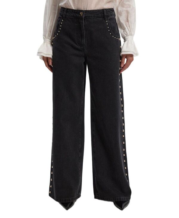 カレンミレン レディース ボトムス デニムパンツ ワイドレッグ ジーンズ Karen Millen Womens Denim Studded Wide Leg Jeans Black ブラック