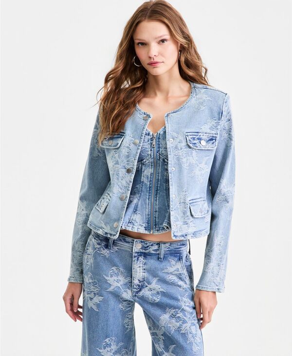 ゲス レディース アウター ジャケット・ブルゾン プリント デニム 長袖 GUESS Womens Addison LongSleeve Printedenim Jacket BLOSSOM LIGH