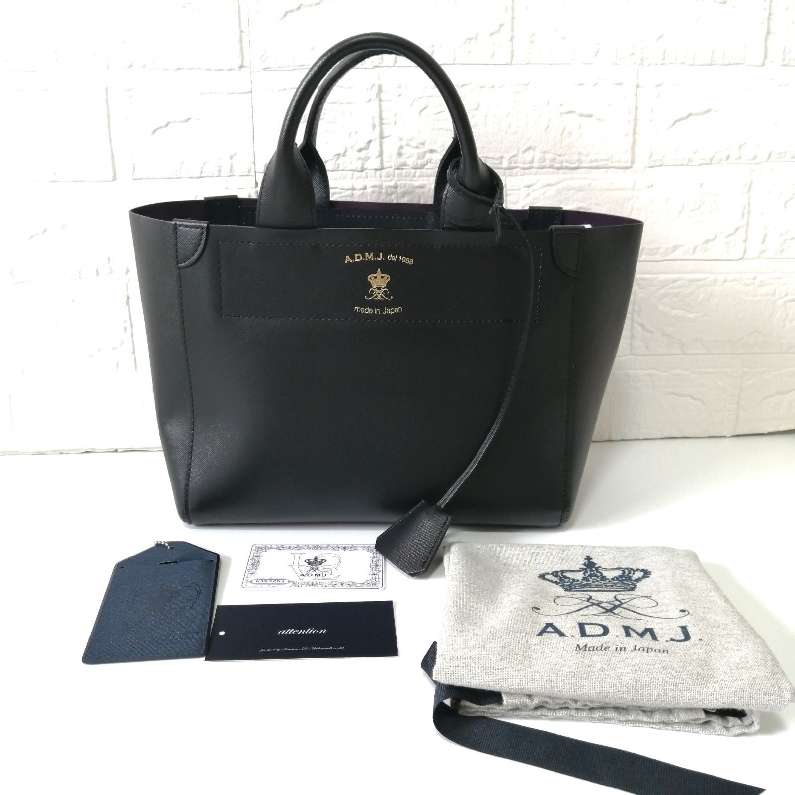 A.D.M.J エーディーエムジェイ トートバッグ レザー シボ革 王冠 黒 