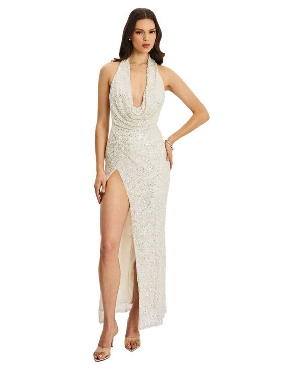 ミスサークル レディース トップス ワンピース 背中開き マキシ ホルター Miss Circle Womens Niamh Golden Beaded Cowl Halter Backless Ma