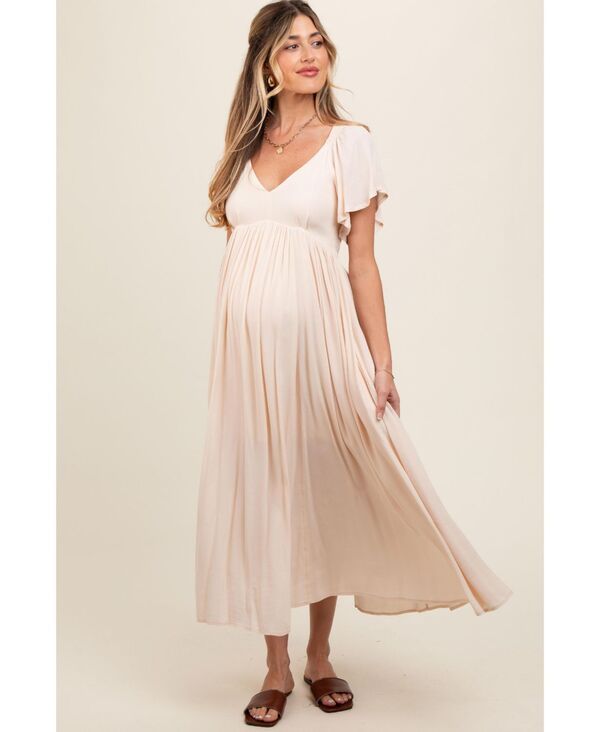 ピンクブラッシュ レディース トップス ワンピース Vネック ミディ マタニティ Pinkblush Maternity Cream VNeck Flutter Short Sleeve Midi D 17,870円