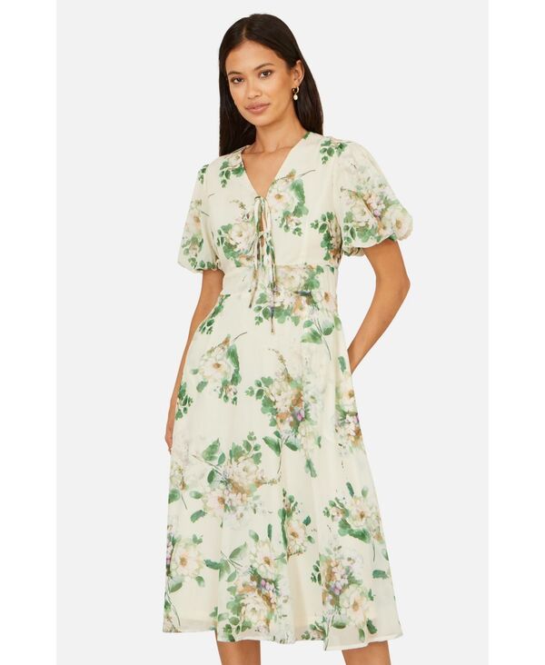 ユミキム レディース トップス ワンピース タイディテール フラワー柄 フラワー Yumi Womens Floral Frontie Detail Tea Dress Ivory アイボリー