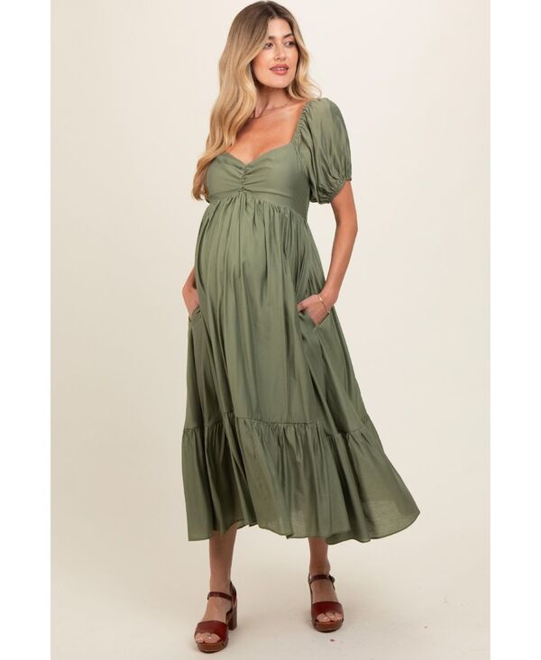 ピンクブラッシュ レディース トップス ワンピース ティアード ギャザー ミディ マタニティ Pinkblush Maternity Olive Ruched Sweetheart Neck Tie