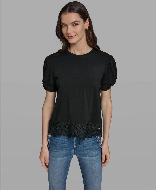 カール ラガーフェルド レディース トップス シャツ クルーネック フラワー柄 半袖 フラワー KARLAGERFELD PARIS Womens Crew Neck ShortSleeve Flor
