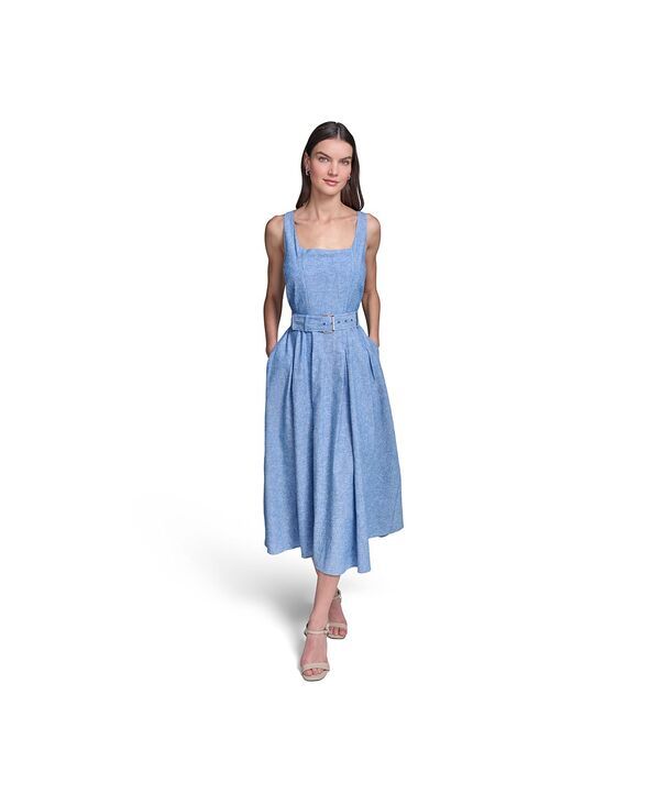 カール ラガーフェルド レディース トップス ワンピース ミディ リネン KARLAGERFELD PARIS Womens Fit and Flare Belted Midi Linen Dress