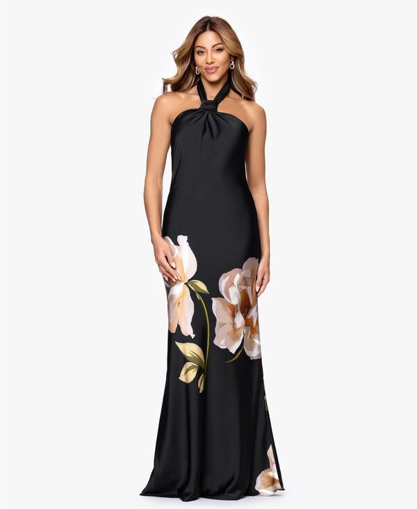 ベッツィアンドアダム レディース トップス ワンピース プリント ホルター Betsy Adam Womens Printed Halter Neck Gown Black Taupe ブラック