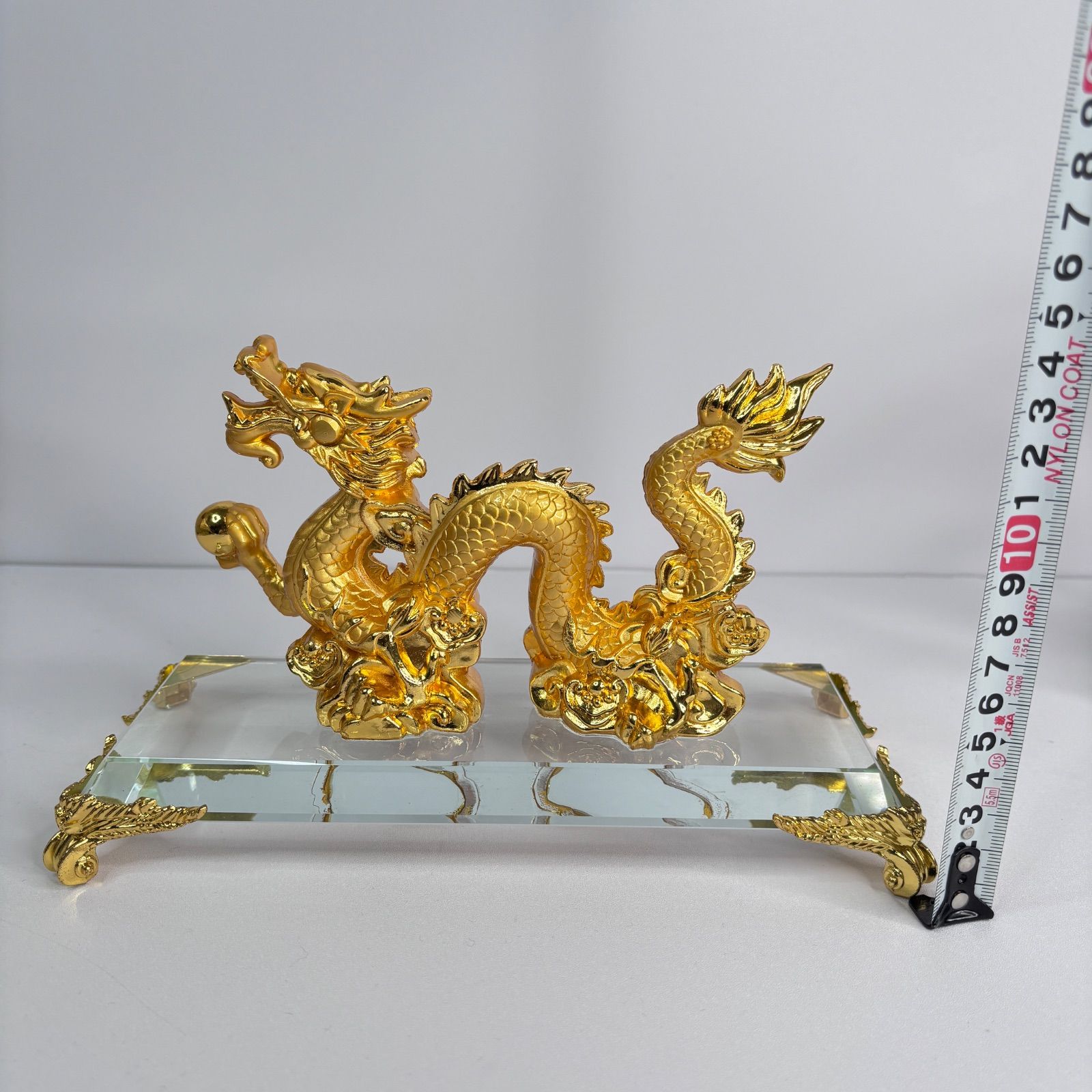 美品 風水 金龍 龍神 置物 2体セット 宝珠 開運 金運 辰年 干支 縁起物