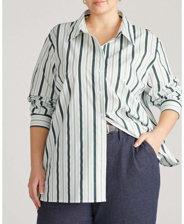 ユニバーサル スタンダード レディース トップス シャツ プラスサイズ Universal Standard Plusize Artist Poplin Shirt Greenwhite stripe