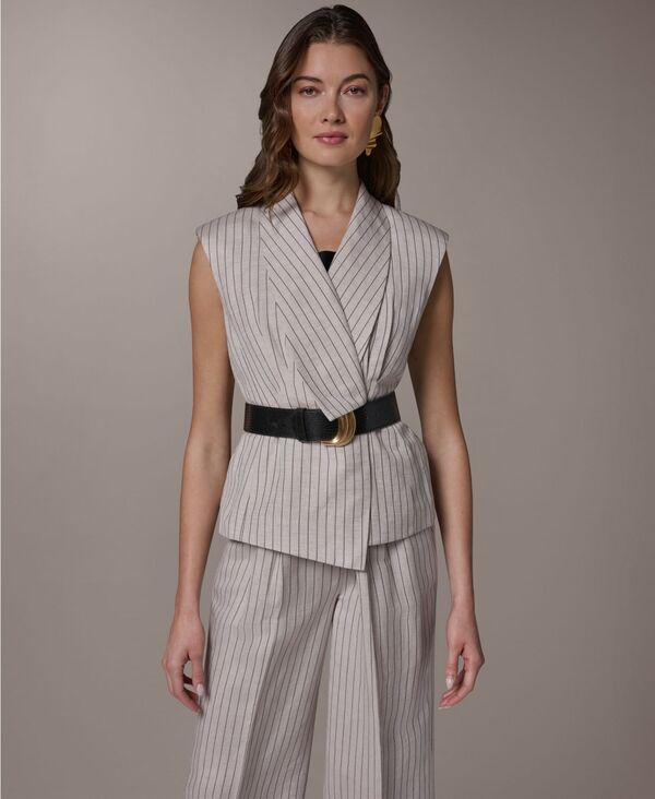 ダナ キャラン ニューヨーク レディース トップス ベスト ノースリーブ Donna Karanew York Womensleeveless Pinstripe Belted Vest Flaxbl