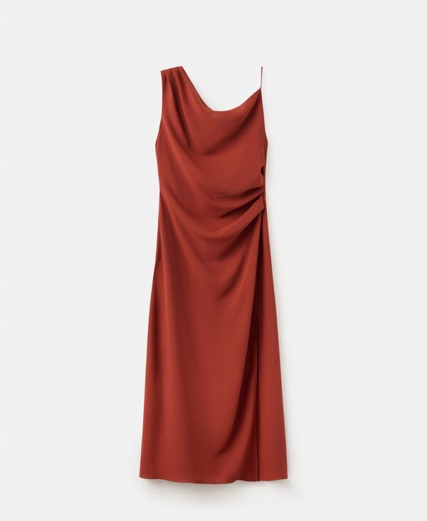 マンゴ レディース トップス ワンピース アシンメトリー ギャザー MANGO Womenside Ruched Asymmetric Dress Burnt Orange オレンジ