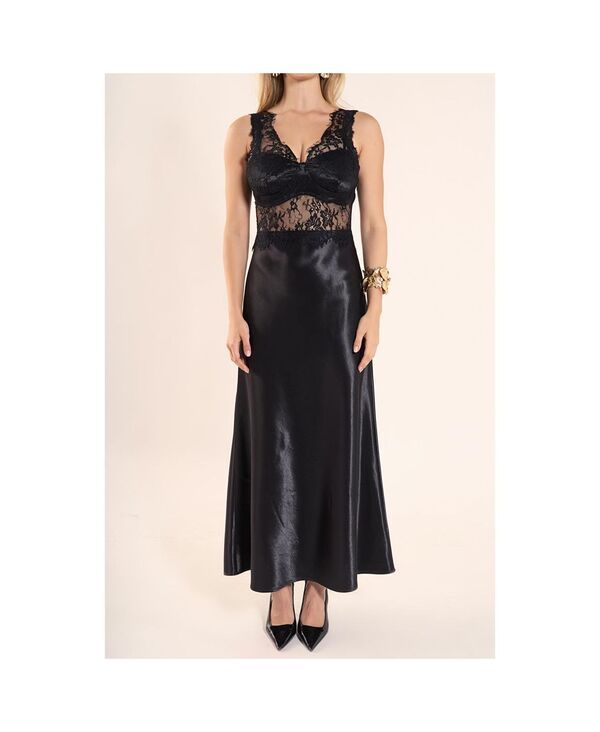 エンドレスローズ レディース トップス ワンピース レーストリム ミディ レース endless rose Womens Lace trim sleevesless midi dress Black