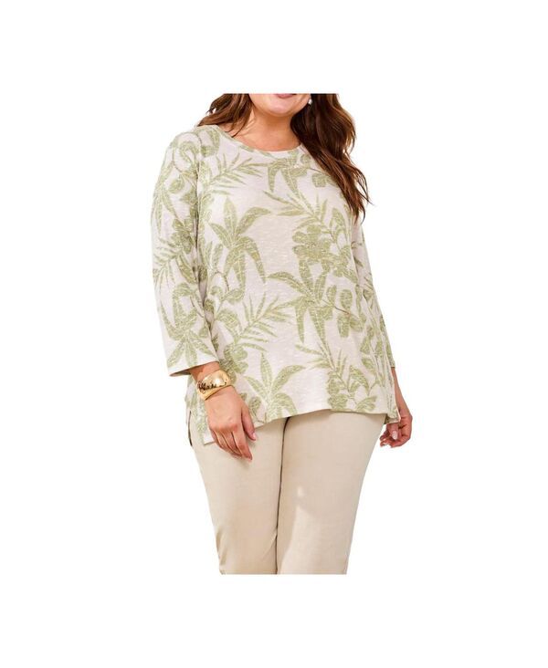 トリバル レディース トップス シャツ クルーネック プラスサイズ TRIBAL Plusize Inclusive 34Sleeve Crew Neck Top Kiwizest