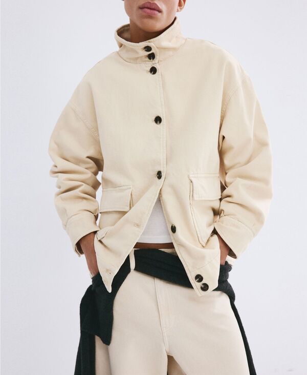 マンゴ レディース アウター ジャケット・ブルゾン パーカー デニム MANGO WomenstandUp Collar Denim Parka Vanilla デニム