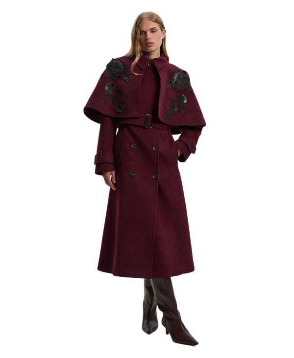 カレンミレン レディース アウター コート ケープデザイン ミディ キャップ ケープ Karen Millen Womens Tailo red FunnelNeck Cape Midi Coat B