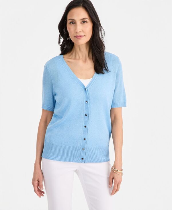 ジェイエムコレクション レディース アウター ニット・セーター Vネック 半袖 カーディガン JM Collection WomenshortSleeve VNeck Cardigan Pale Bl