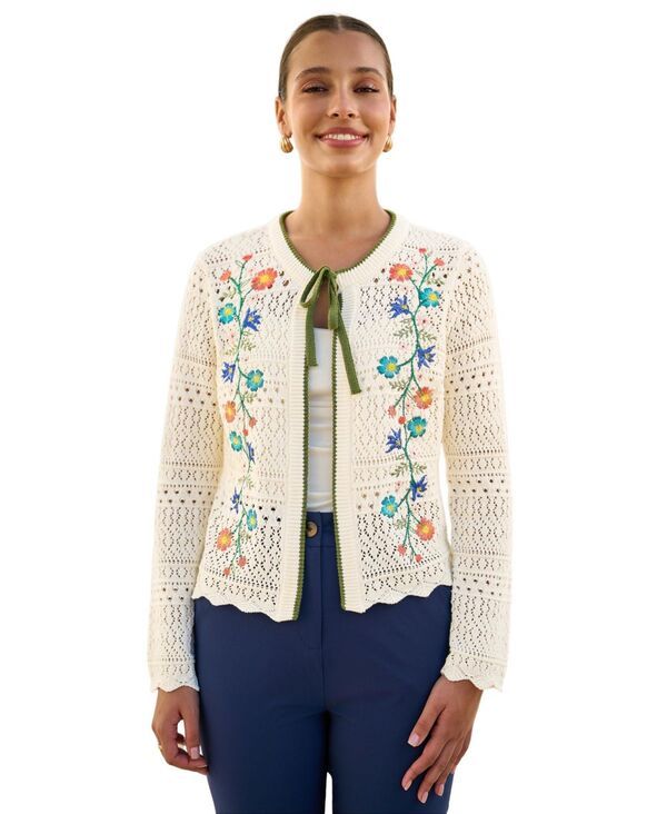 ユミキム レディース アウター ニット・セーター カーディガン Yumi Womens Crochet Knitted Tie Front Cardigan Ivory アイボリー