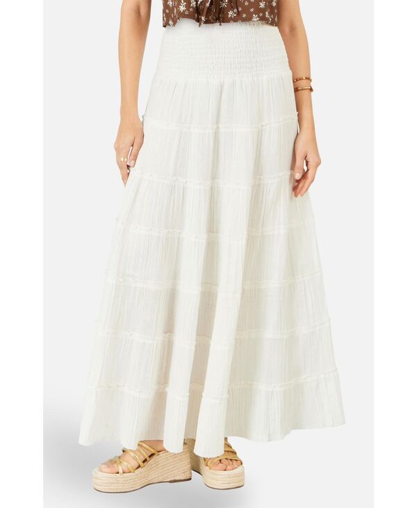 ユミキム レディース ボトムスカート ティアード コットン マキシ Yumi Womens Double Cotton Tie red Boho Maxi Skirt White ホワイト