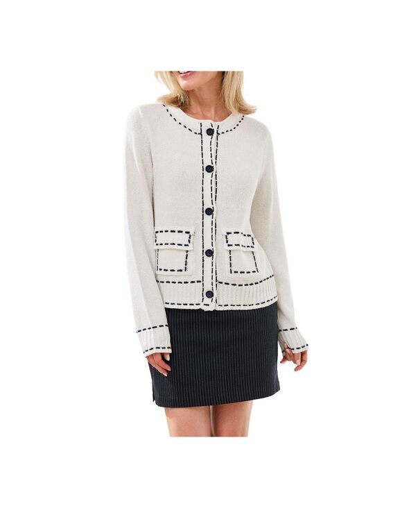 トリバル レディース アウター ニット・セーター コントラスト カーディガン TRIBAL Womens Contrastitch Cardigan White ホワイト