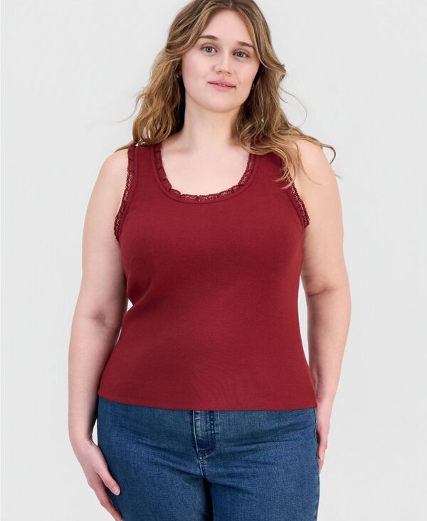 アンドノウディス レディース トップス タンクトップ ノースリーブ レース And Now This Womensleeveless LaceTrim Tank Top Crimson Ti クリムゾ