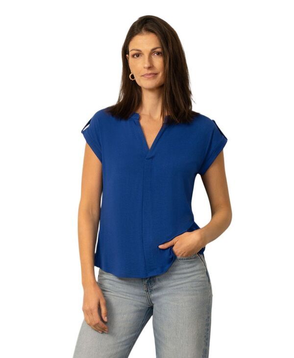 ケーブルアンドゲージ レディース トップス シャツ Cable Gauge Womensplit Neck Sleeve Tab Top Angelfish blue ブルー