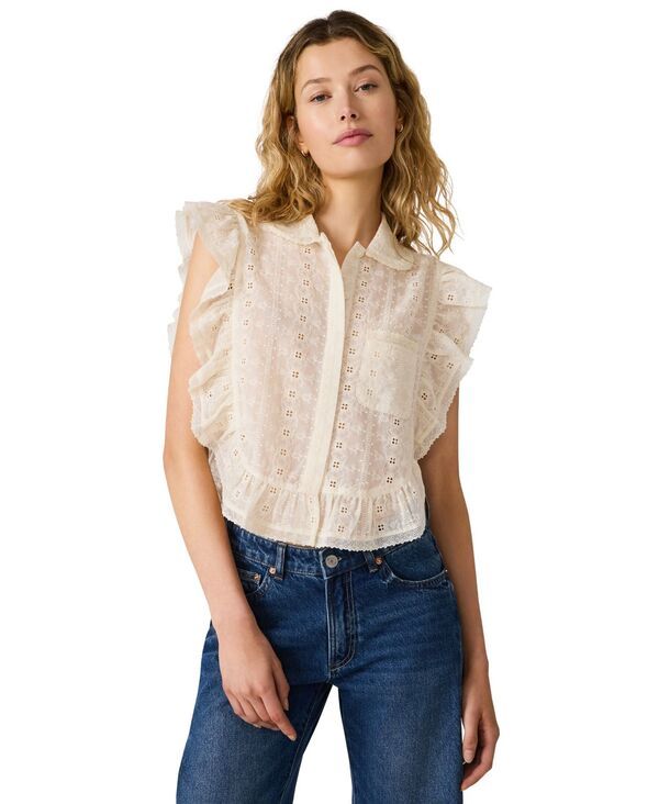 スティーブ マデン レディース トップス シャツ Steve Madden Womens Adeline Colla red Neck Top Natural