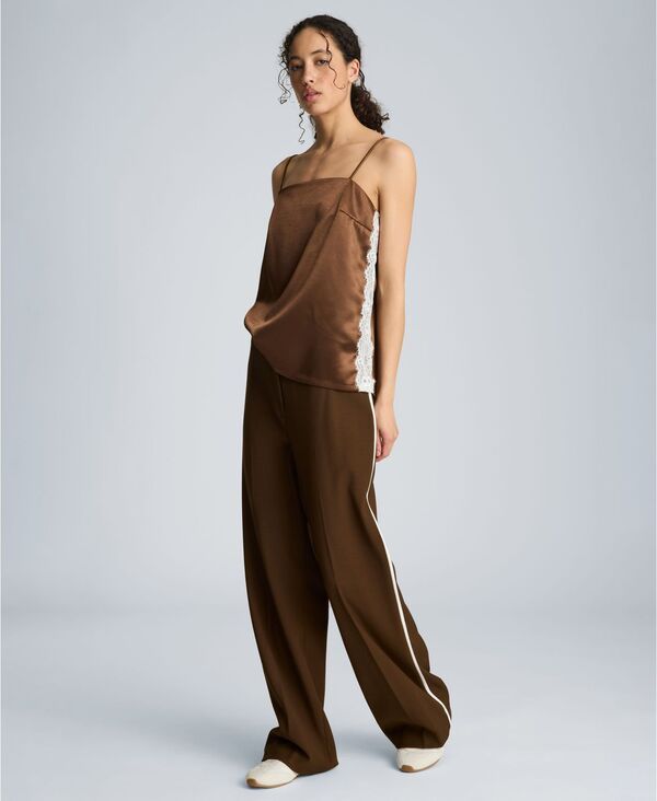 ケネスコール レディース トップス シャツ サテン レース Kenneth Cole Womensatin Camisole with Lace Side Seams Marsh Brown W Pu