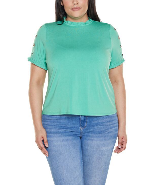 ベルディーニ レディース トップス シャツ プラスサイズ フリル ニット Belldini Plusize RuffleTrim Grommet Knitop Jade Silver シルバー