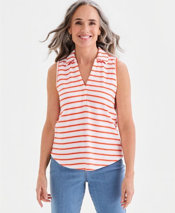 スタイルアンドコー レディース トップス シャツ ノースリーブ Style Co Womenstriped JohnnyCollar Sleeveless Top Orange Stripe オレンジ