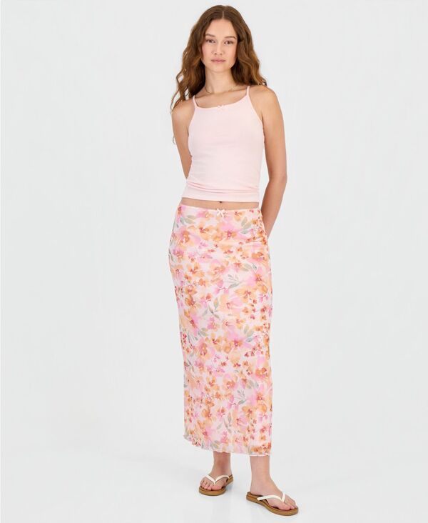 ヒッピーローズ レディース ボトムスカート プリント メッシュ マキシ Hippie Rose Juniors Printed Mesh Maxi Skirt Pink Floral ピンク