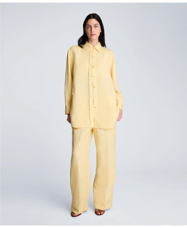 ケネスコール レディース トップス シャツ リネン 長袖 Kenneth Cole Womens LongSleeve ButtonFront Linen Blend Topastel Yellow
