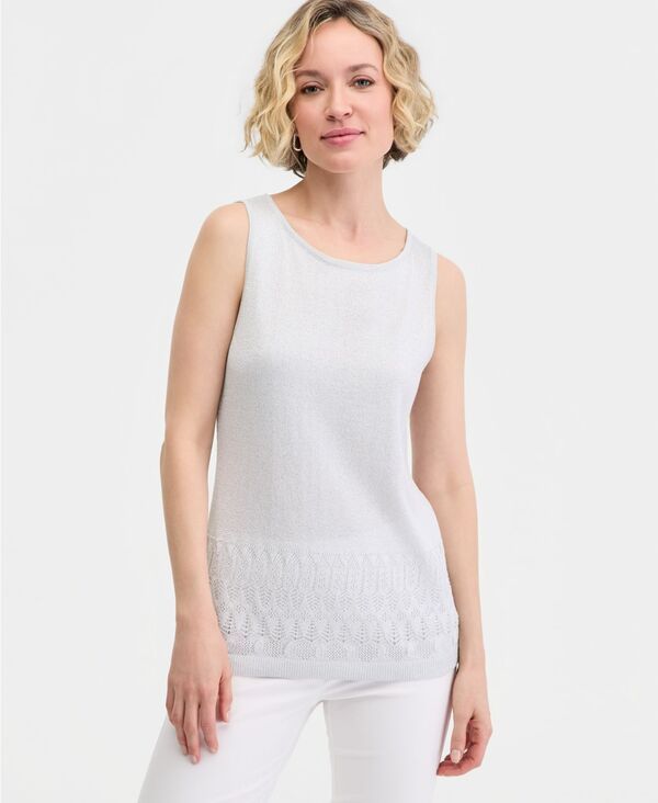 ジェイエムコレクション レディース トップス タンクトップ トール セーター JM Collection Womens Metallic Pointelle Sweater Tank Top Silv