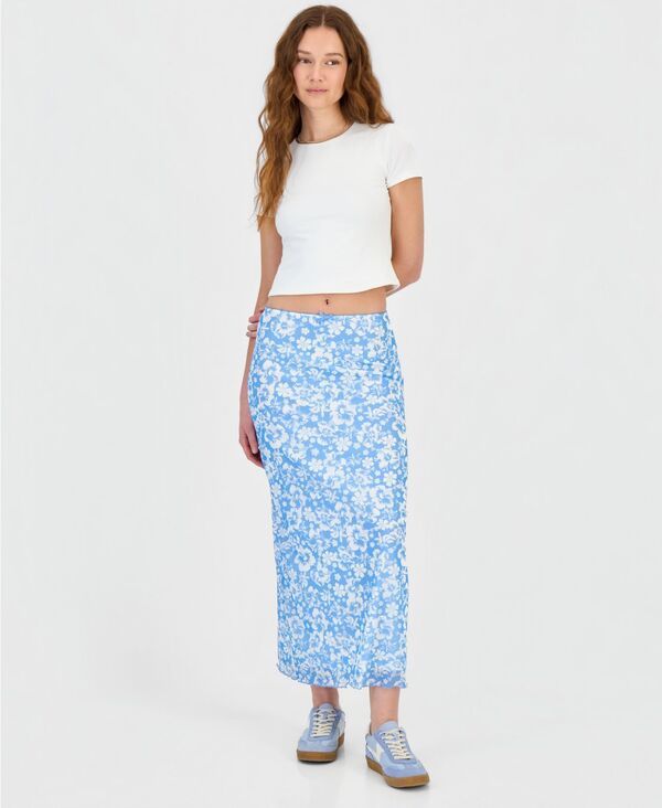 ヒッピーローズ レディース ボトムスカート プリント メッシュ マキシ Hippie Rose Juniors Printed Mesh Maxi Skirt Blue Floral ブルー