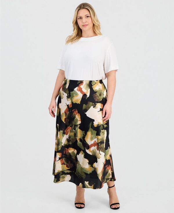 アンクライン レディース ボトムスカート プラスサイズ Anne Klein Plusize PullOn Bias Fla red Skirt Bay Leaf Multi マルチカラー