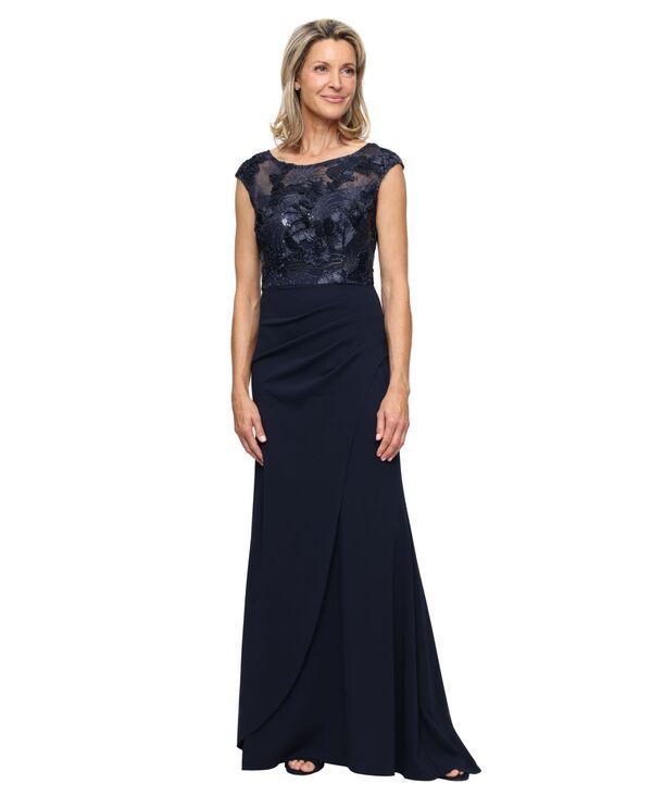 アレックスイブニングス レディース トップス ワンピース クレープ Alex Evenings Womens Boat Neck Crepe Ball Gow navy ネイビー