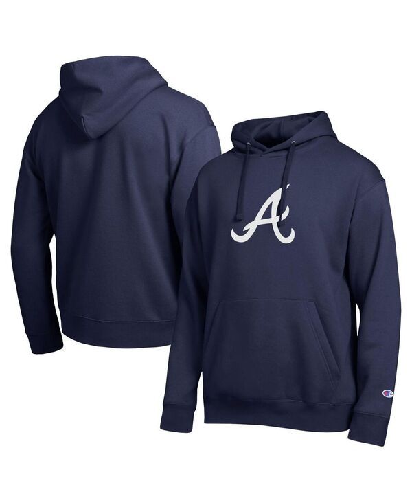 チャンピオン メンズ アウター パーカー・スウェット 刺繍 ロゴ Champion Mens Navy Atlanta Braves All Star Embroide red Logo Hoodie